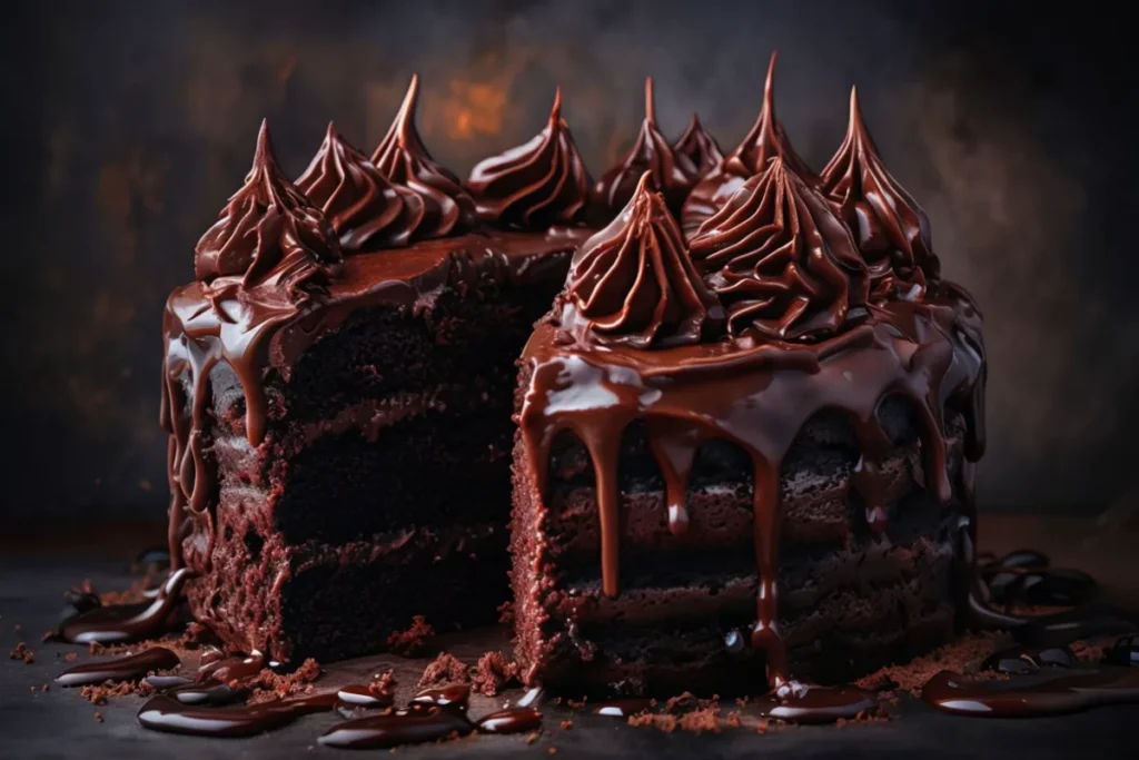 Rich chocolate Devil's food cake with dark frosting.