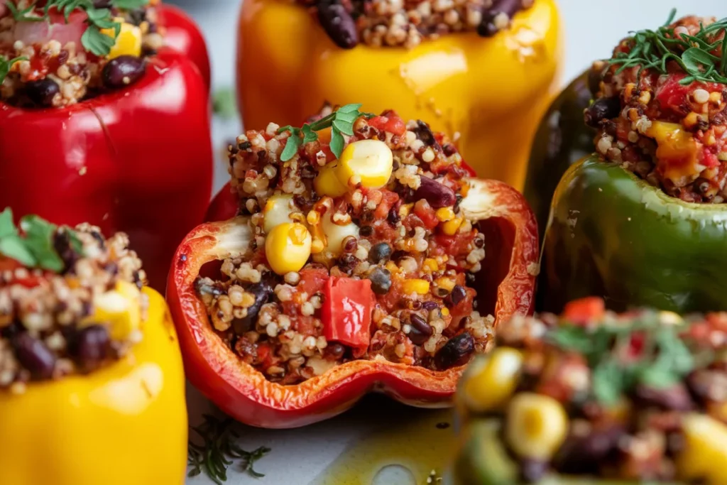 Vegan stuffed bell pepper with quinoa and vegetables on a plate