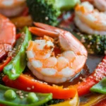 Shrimp stir-fry with vegetables in a wok